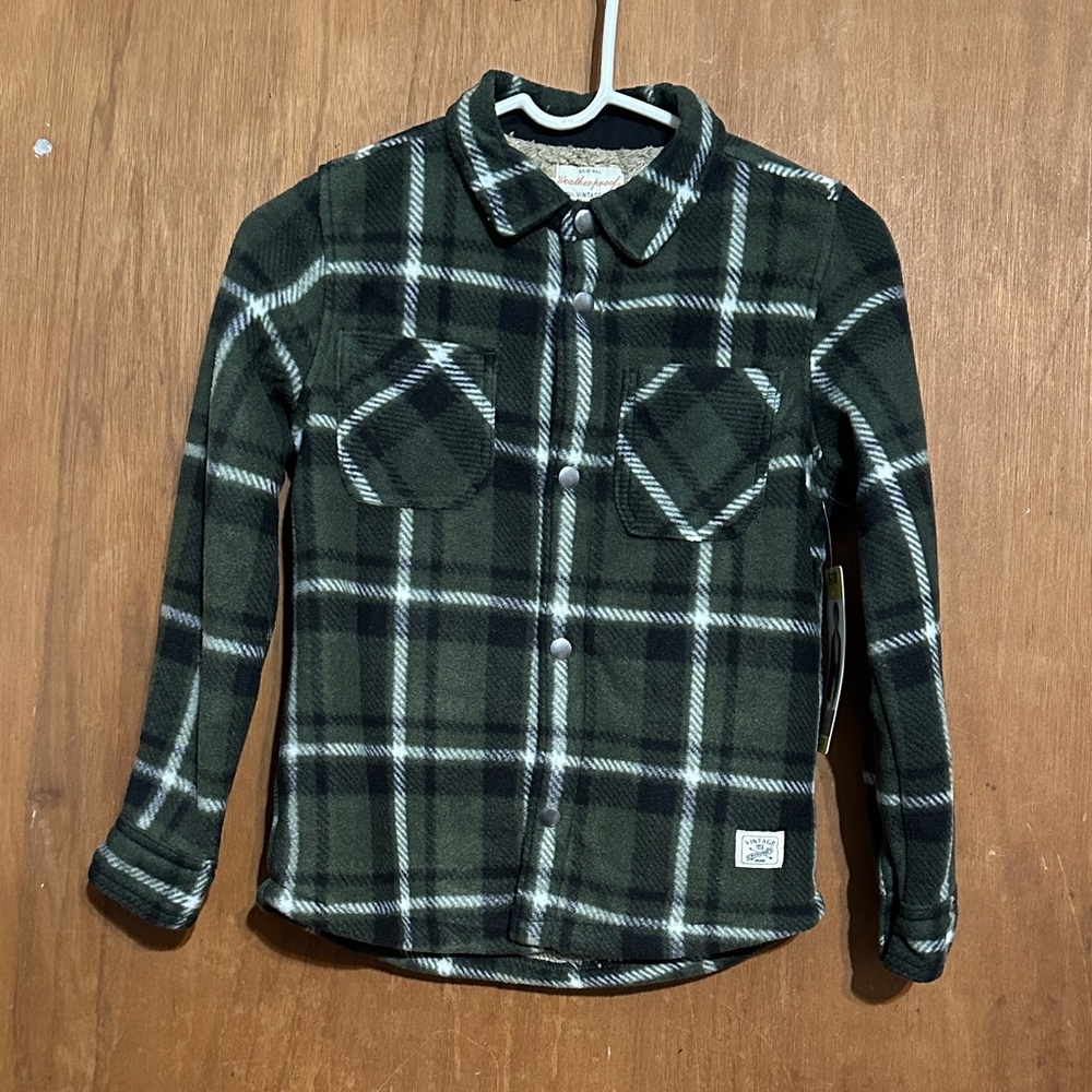 Original Weatherproof Vintage Boys Fleece Sherpa Plaid button down Jacket